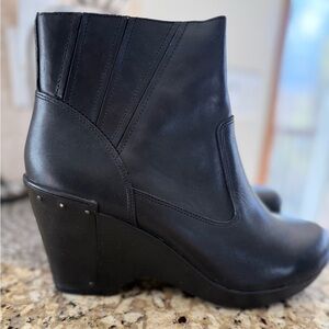 Dansko Black Leather Wedge Ankle Boot